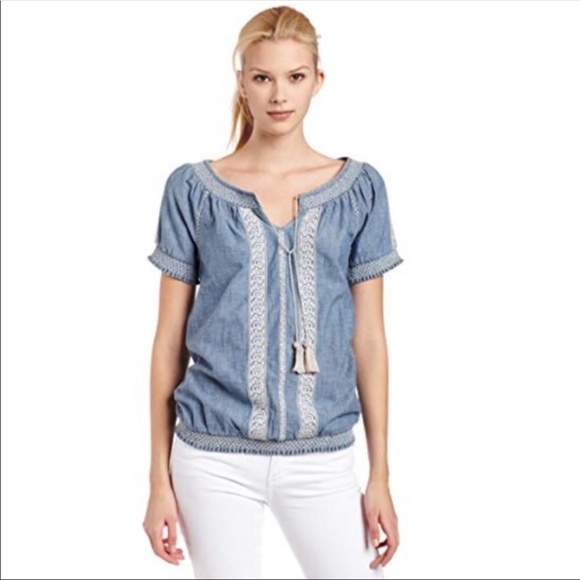 Lucky Brand Denim Boho Peasant Top - Picture 7 of 8